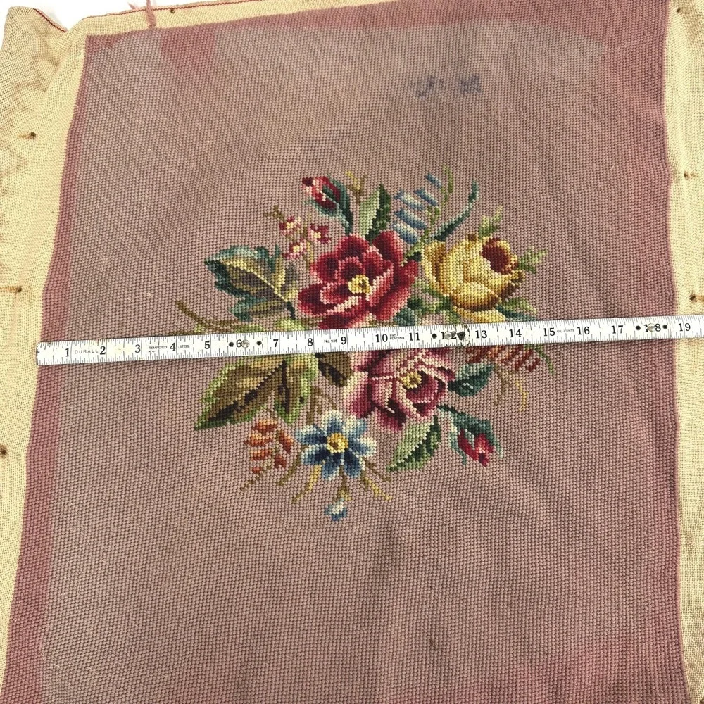 Vintage needlepoint tapestry floral decor